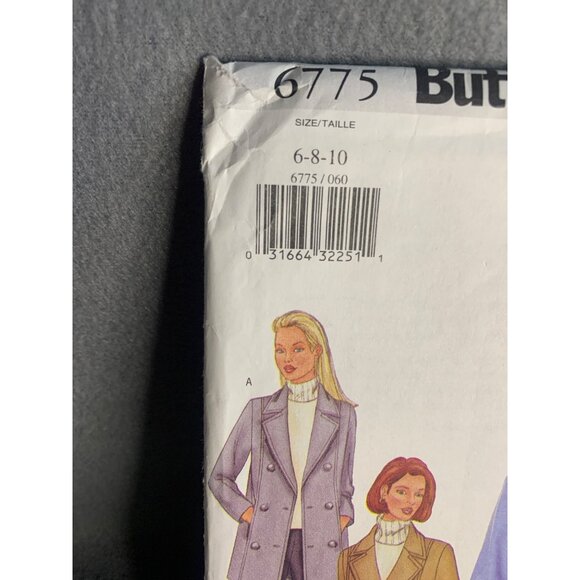 Butterick Coat Sewing Pattern Size 6 8 10 6775 - uncut - Picture 2 of 4